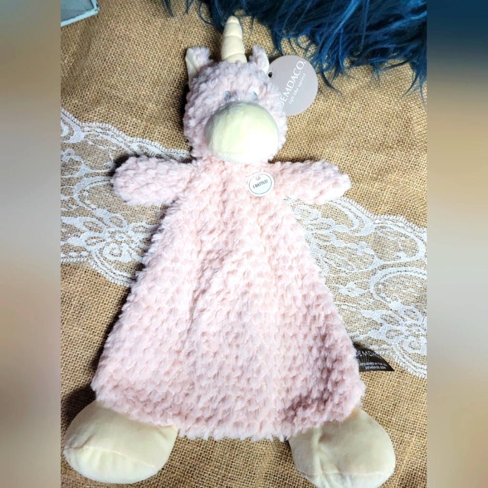 Demdaco plush unicorn rattle blanket
